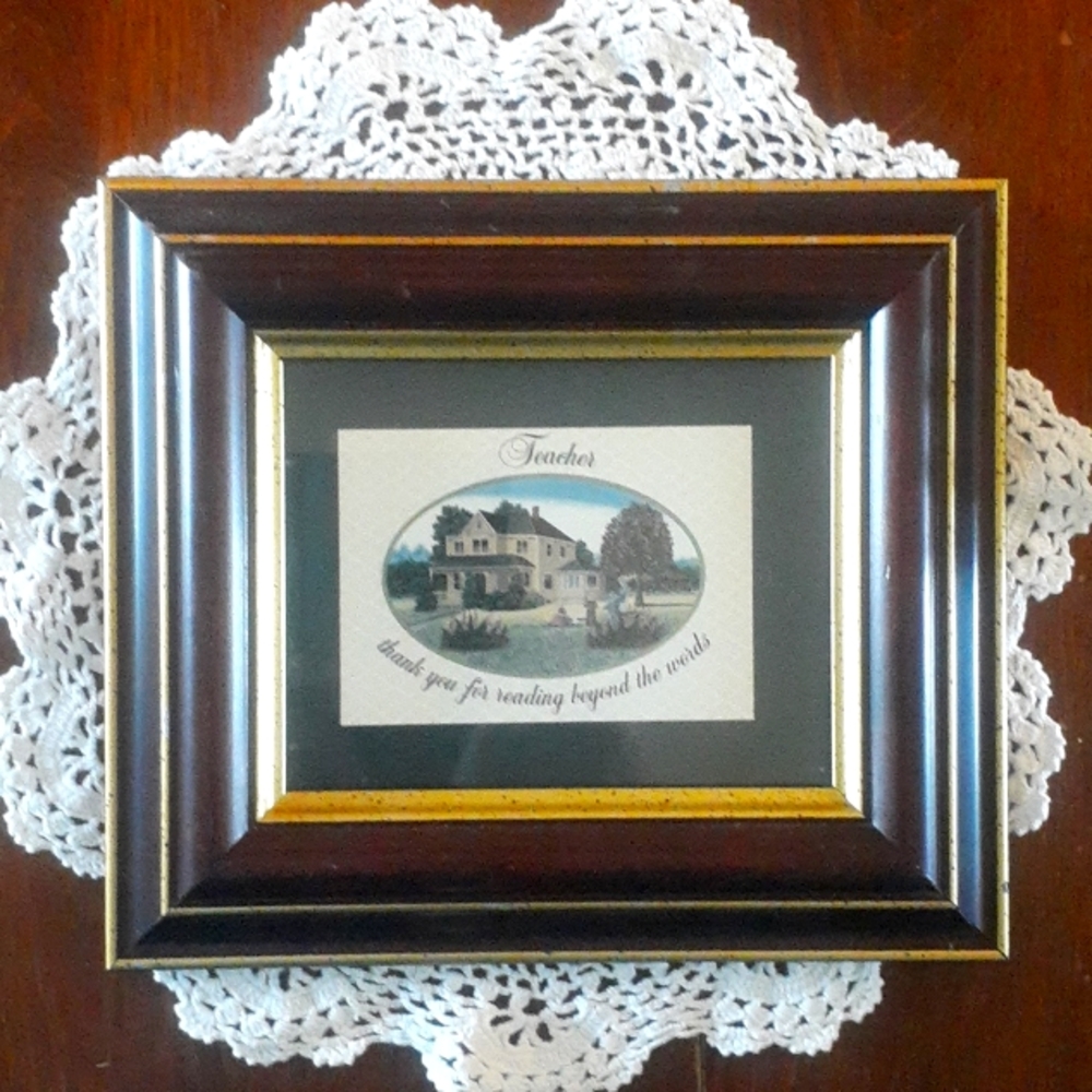 Vtg CKM Small Framed Picture,"Teacher Thank You For Teaching Beyond The Reading"